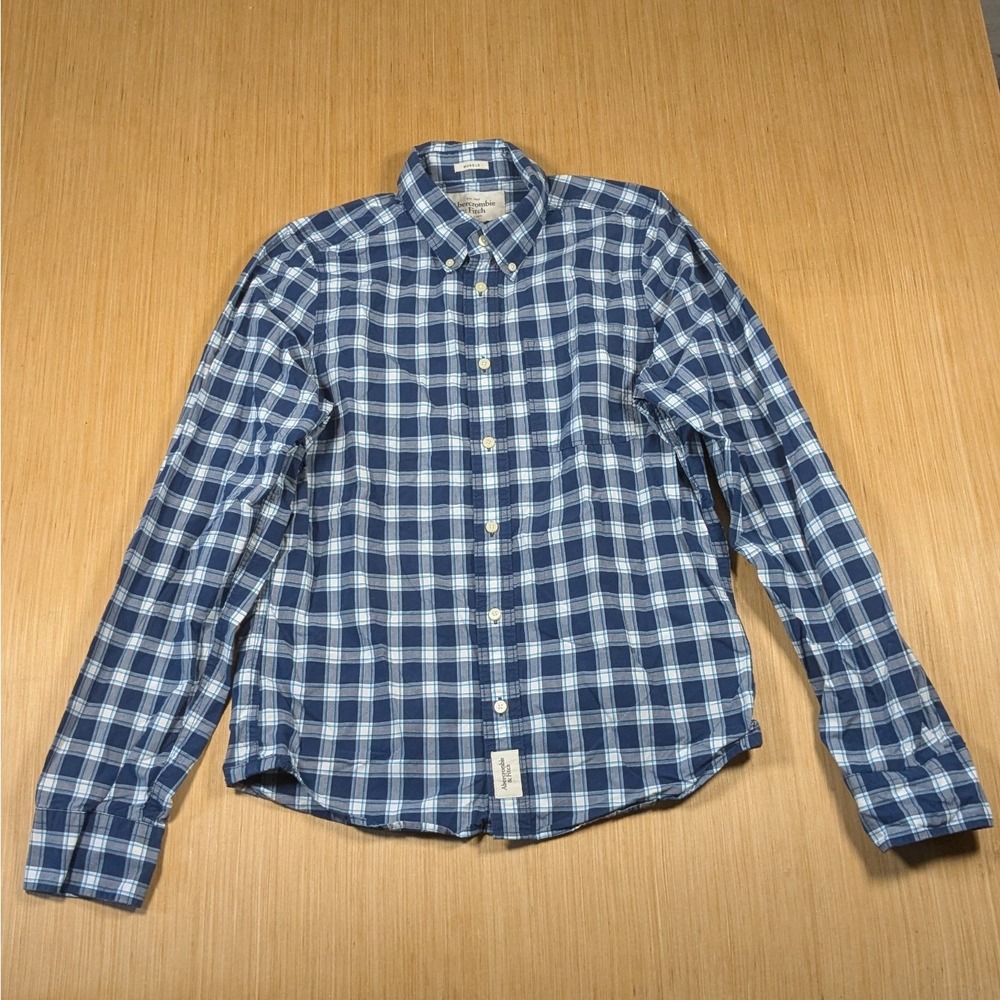 Abercrombie‎ & Fitch Muscle Fit Shirt Blue Plaid Button Down Preppy Men's XL